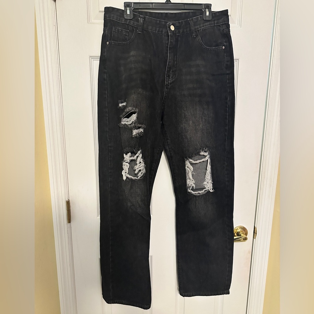 Jeans Mens Black‎ Pants Distressed Dark Wash 5 Pocket XL